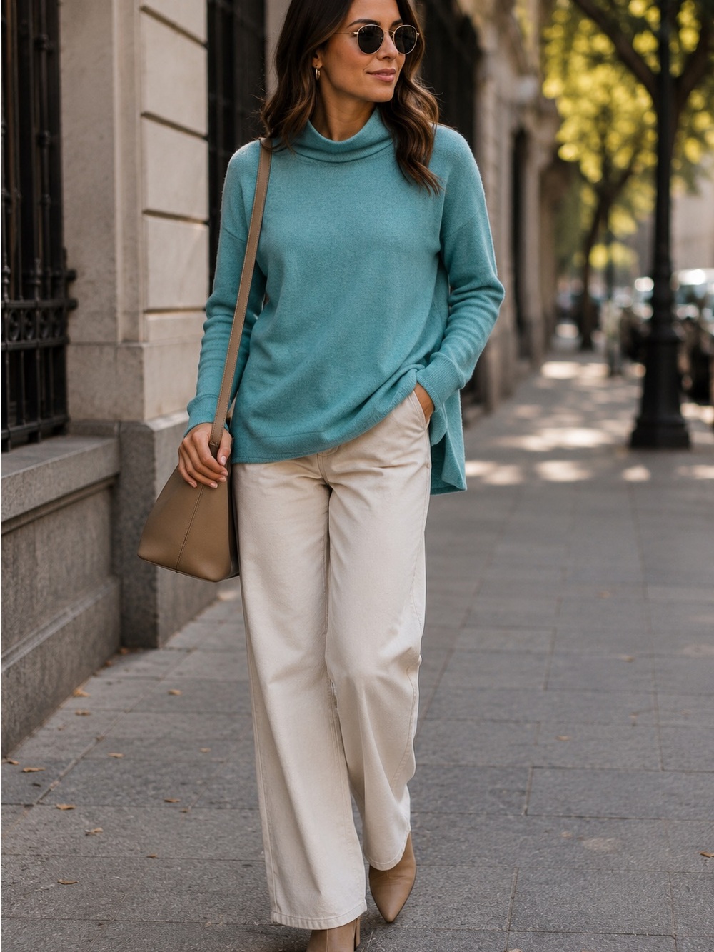 Cashmere Turtleneck Sweater Aqua Blue Soft Knit Side Slit Pullover Talbots Women
